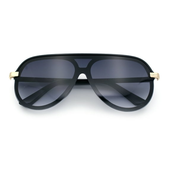 Womens Classy 90s Designer Shield Rimless Racer Plastic Fashion Sunglasses [Black - Smoke]