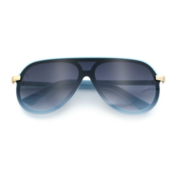 Womens Classy 90s Designer Shield Rimless Racer Plastic Fashion Sunglasses [Blue - Navy]