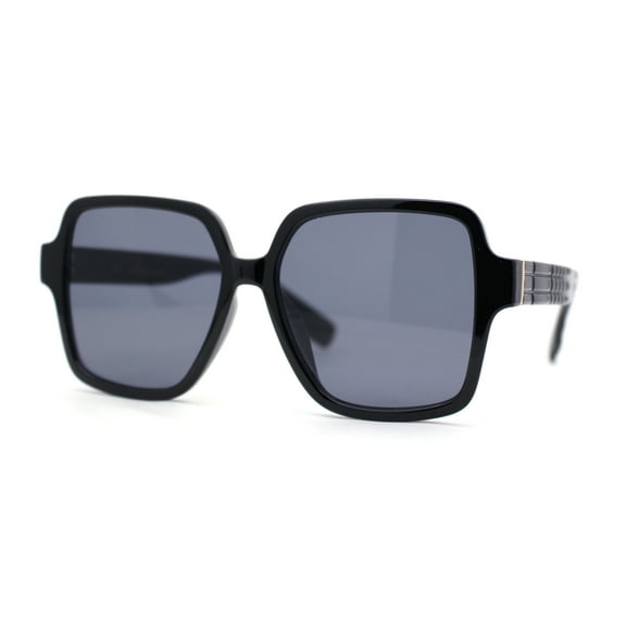 Womens Classy 90s Oversize Rectangle Designer Fashion Sunglasses All Black