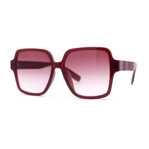 Womens Classy 90s Oversize Rectangle Designer Fashion Sunglasses Burgundy