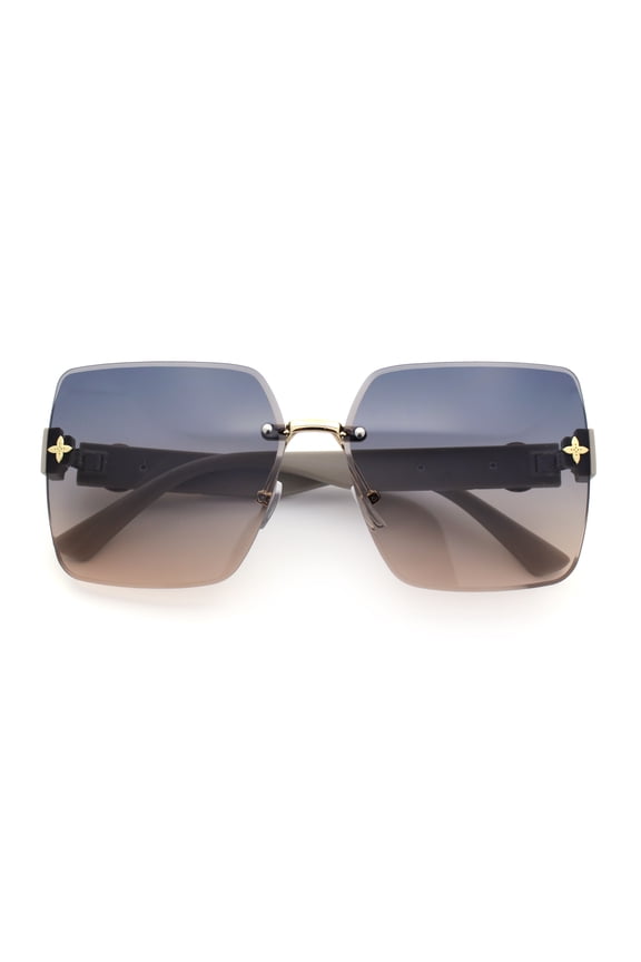 Womens Classy 90s Rimless Rectangle Butterfly Diva Fashion Sunglasses Gold Beige - Black Brown