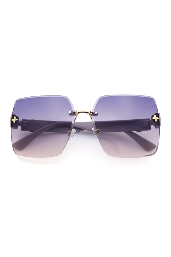 Womens Classy 90s Rimless Rectangle Butterfly Diva Fashion Sunglasses Gold Lavender - Purple Brown