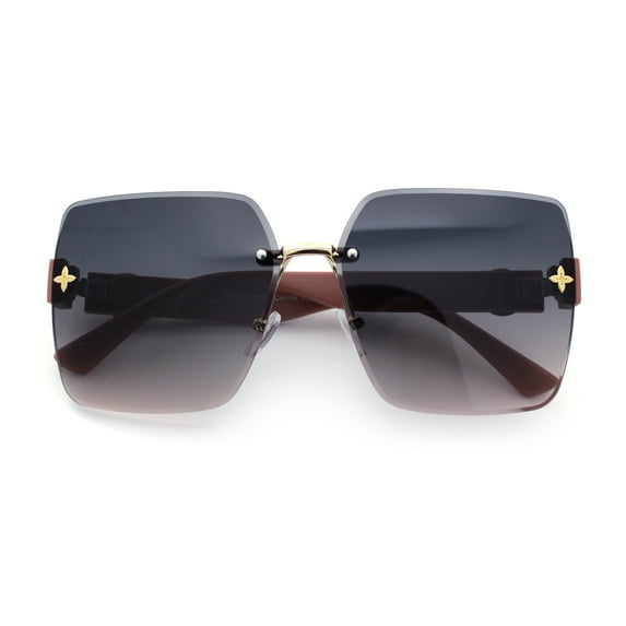 Womens Classy 90s Rimless Rectangle Butterfly Diva Fashion Sunglasses Gold Red Brown - Black Brown