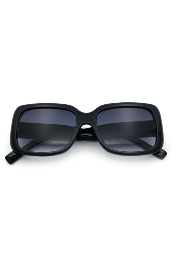 Womens Classy 90s Styling Chic Rectangle Designer Fashion Plastic Sunglasses Black - Smoke