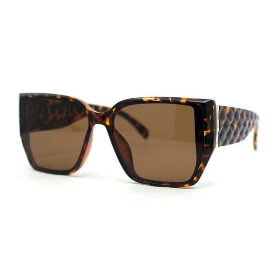 Womens Classy Designer Style Squared Subtle Cat Eye Plastic Sunglasses Tortoise - Brown