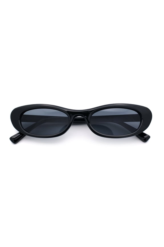 Womens Classy Iconic Narrow Oval Plastic Retro Mod Fashion Sunglasses All Black