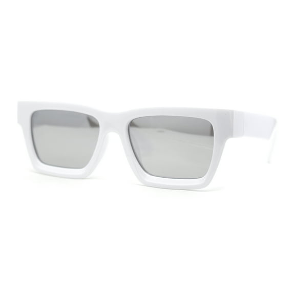 Womens Classy Mod Horn Rim Plastic Fashion Chic Sunglasses White - Silver Mirror