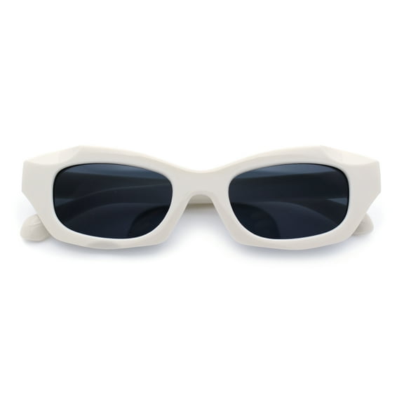 Womens Classy Mod Oval Rectangle Plastic Chic Fashion Sunglasses White - Black