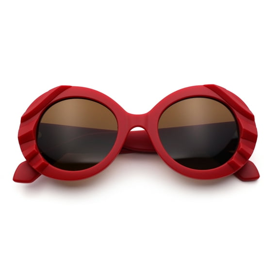 Womens Classy Mod Round Clout Thick Bevel Deco Plastic Retro Sunglasses Red - Brown