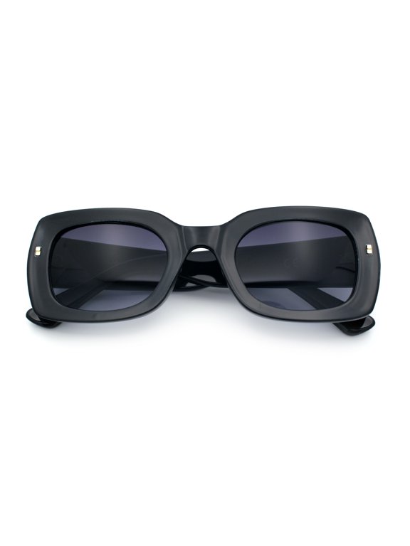 Womens Classy Mod Thick Plastic Rounded Rectangle Fashion Sunglasses Black - Smoke