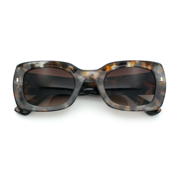 Womens Classy Mod Thick Plastic Rounded Rectangle Fashion Sunglasses Brown Grey Tortoise - Brown