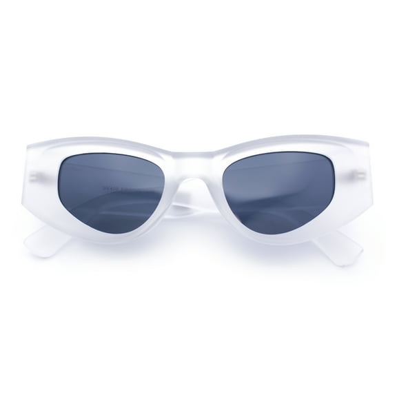 Womens Classy Mod Thick Plastic Triangular Cat Eye Rectangle Sunglasses Frost - Black