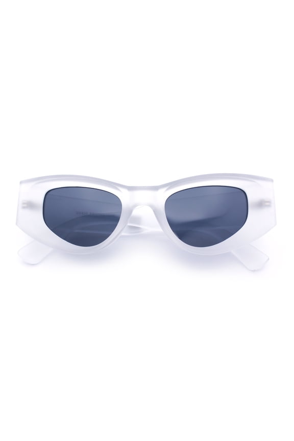 Womens Classy Mod Thick Plastic Triangular Cat Eye Rectangle Sunglasses Frost - Black
