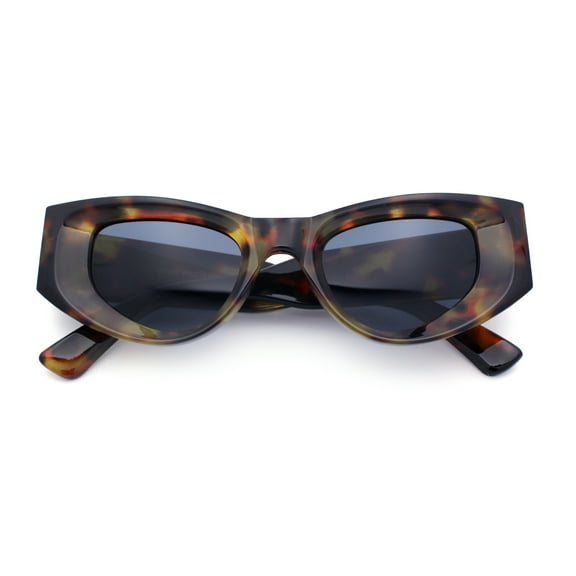Womens Classy Mod Thick Plastic Triangular Cat Eye Rectangle Sunglasses Tortoise - Black