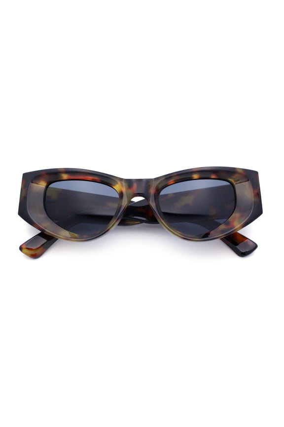 Womens Classy Mod Thick Plastic Triangular Cat Eye Rectangle Sunglasses Tortoise - Black