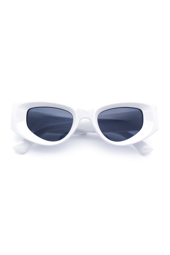 Womens Classy Mod Thick Plastic Triangular Cat Eye Rectangle Sunglasses White - Black