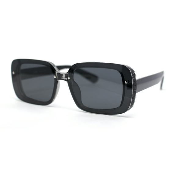 Womens Classy Narrow Rounded Rectangle Rimless Glitter Plastic Sunglasses Slate Black - Black