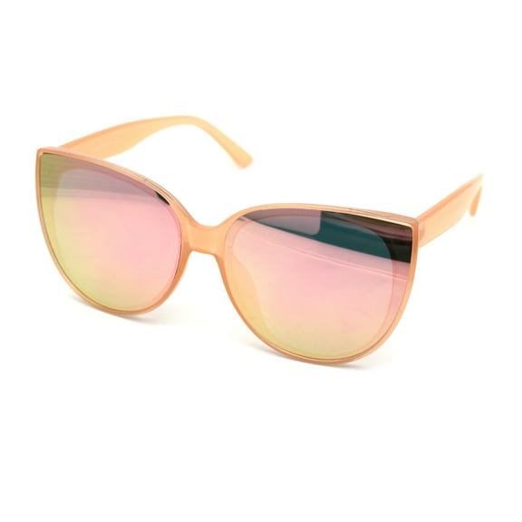 Womens Classy Oversize Cat Eye Plastic Sunglasses Peach Pink Mirror