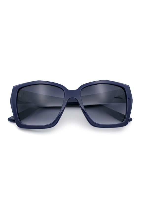 Womens Classy Oversized Squared Beveled Cut Cat Eye Fashion Sunglasses [All Navy]