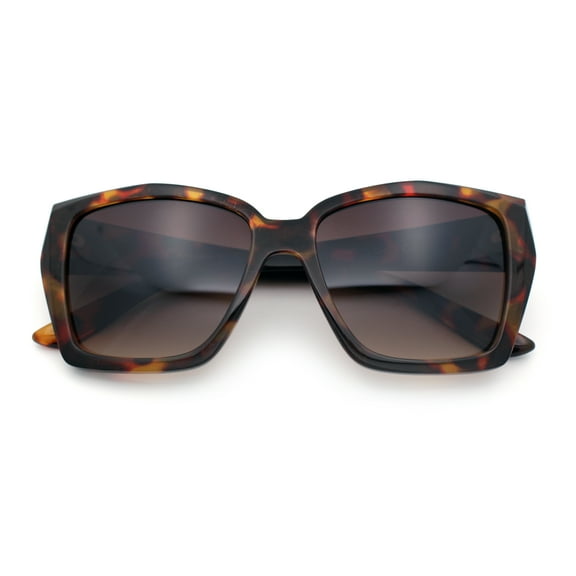 Womens Classy Oversized Squared Beveled Cut Cat Eye Fashion Sunglasses [Tortoise - Brown]