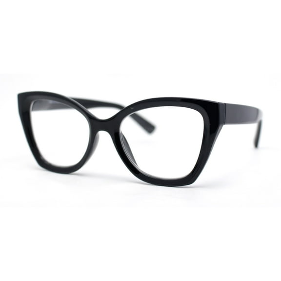 Womens Classy Oversized Thick Plastic Cat Eye Reading Glasses Black +2.50