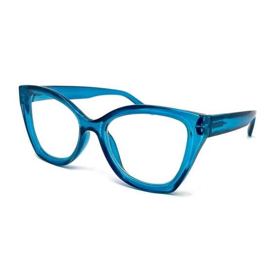 Womens Classy Oversized Thick Plastic Cat Eye Reading Glasses Blue +3.50