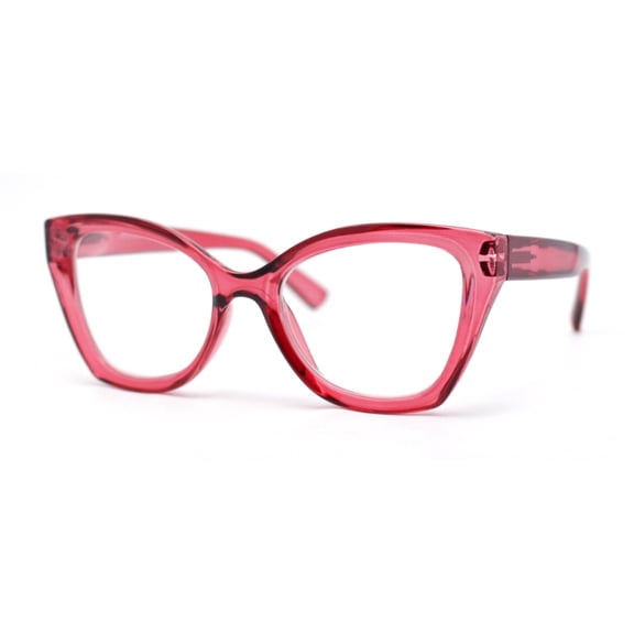 Womens Classy Oversized Thick Plastic Cat Eye Reading Glasses Burgundy +4.00