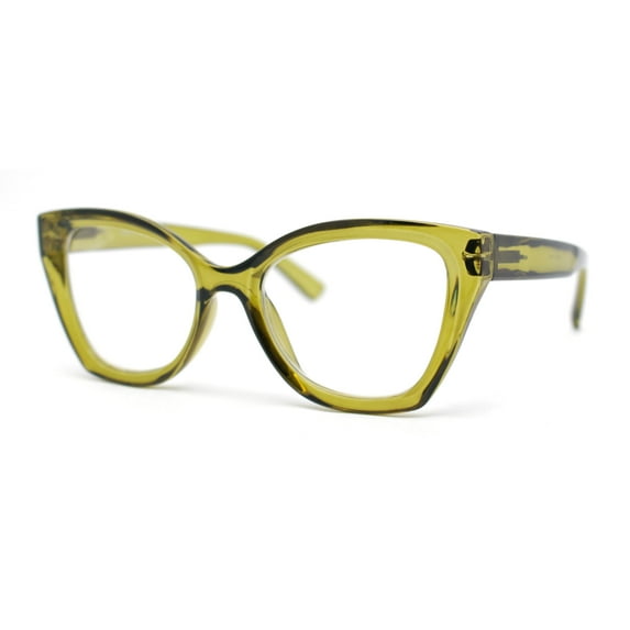 Womens Classy Oversized Thick Plastic Cat Eye Reading Glasses Green +2.50