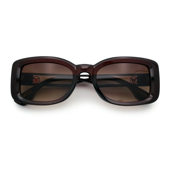 Womens Classy Rectangle Retro Mod Designer Fashion Luxe Sunglasses All Brown