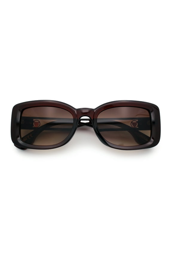 Womens Classy Rectangle Retro Mod Designer Fashion Luxe Sunglasses All Brown