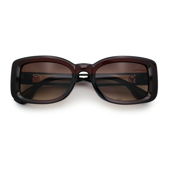 Womens Classy Rectangle Retro Mod Designer Fashion Luxe Sunglasses All Brown