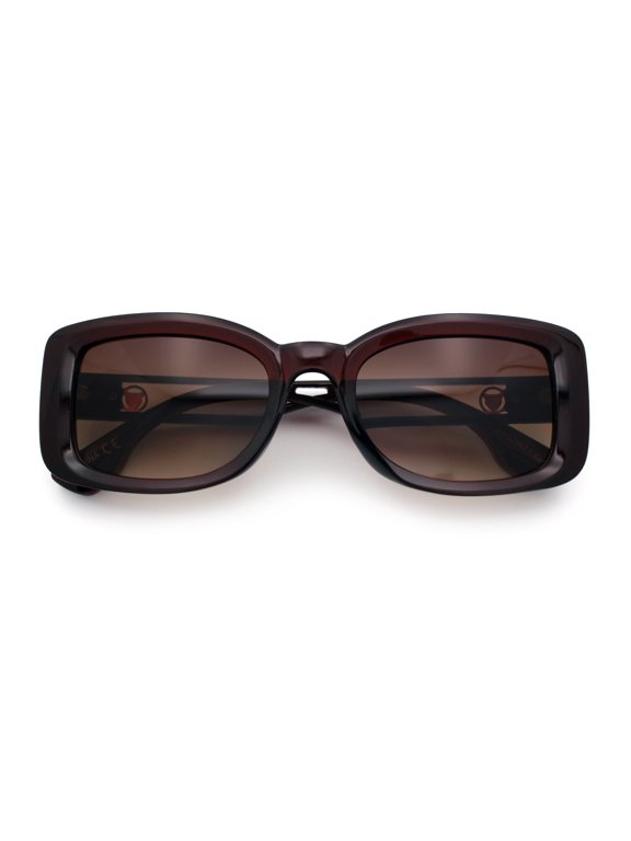 Womens Classy Rectangle Retro Mod Designer Fashion Luxe Sunglasses All Brown