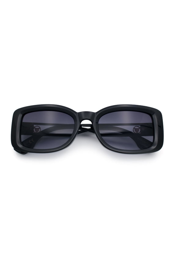 Womens Classy Rectangle Retro Mod Designer Fashion Luxe Sunglasses Black - Smoke