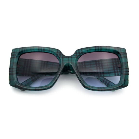 Womens Classy Thick Plastic Square Rectangle Butterfly Designer Sunglasses [Green - Purple]