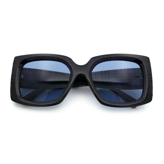 Womens Classy Thick Plastic Square Rectangle Butterfly Designer Sunglasses [Navy - Black]