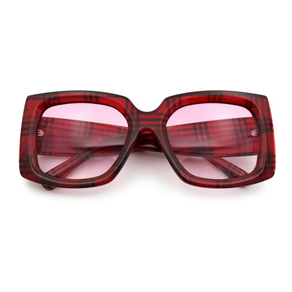 Womens Classy Thick Plastic Square Rectangle Butterfly Designer Sunglasses [Red - Pink]