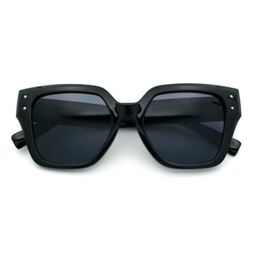 Womens Classy Thick Temple Plastic Horned Cat Eye Fashion Sunglasses All Black