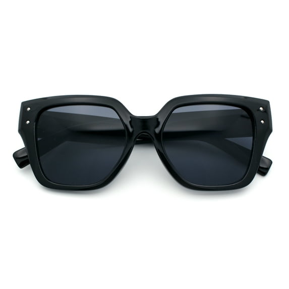 Womens Classy Thick Temple Plastic Horned Cat Eye Fashion Sunglasses All Black