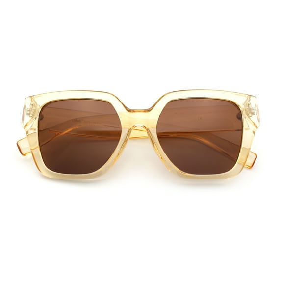 Womens Classy Thick Temple Plastic Horned Cat Eye Fashion Sunglasses Yellow - Brown