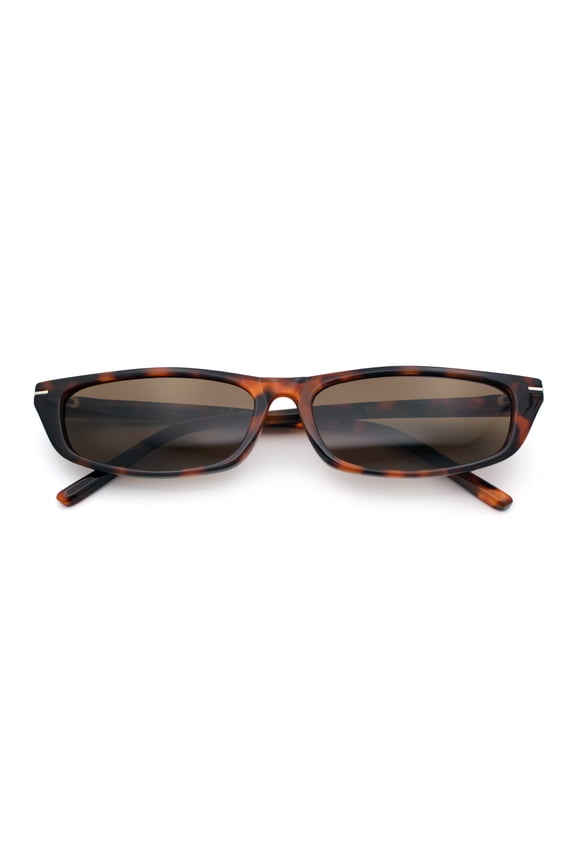 Womens Classy Think Plastic Narrow Rectangle Cat Eye Mod Fashion Sunglasses Tortoise - Brown