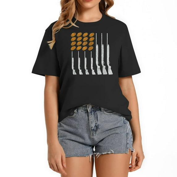 Womens Clay Target Shooting Trap Skeet American Flag Patriotic T-Shirt Black 2XL