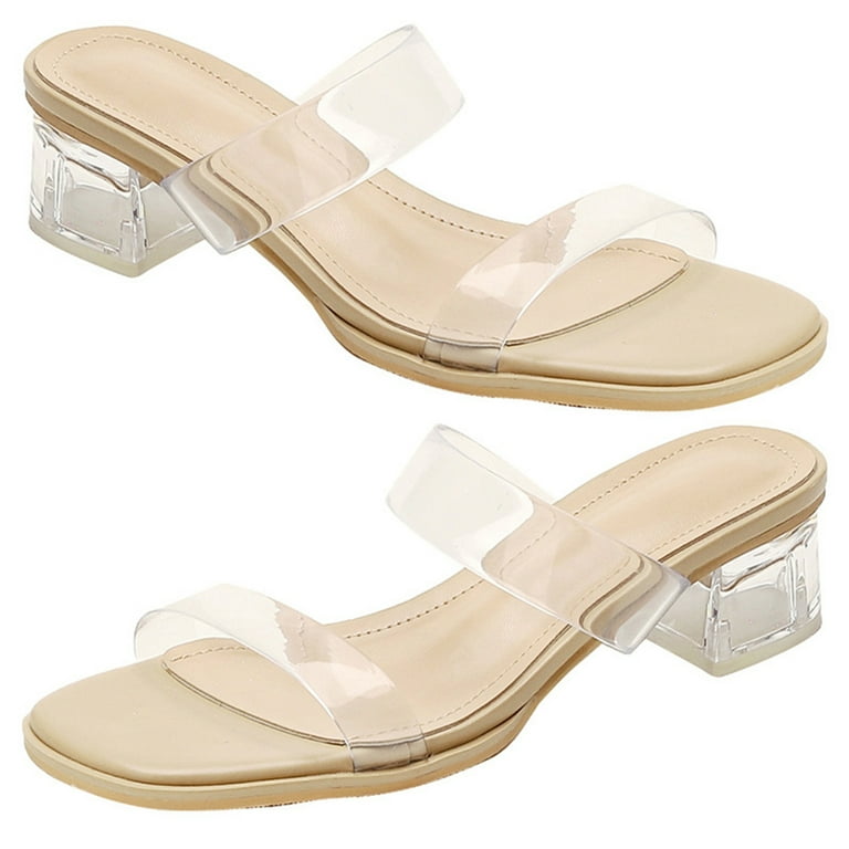 Womens Clear Chunky High Heel Open Peep Toe Sandal Chunky Block Heels Sandals Clear Heels Sandals for Spring Summer Clear 38 Walmart