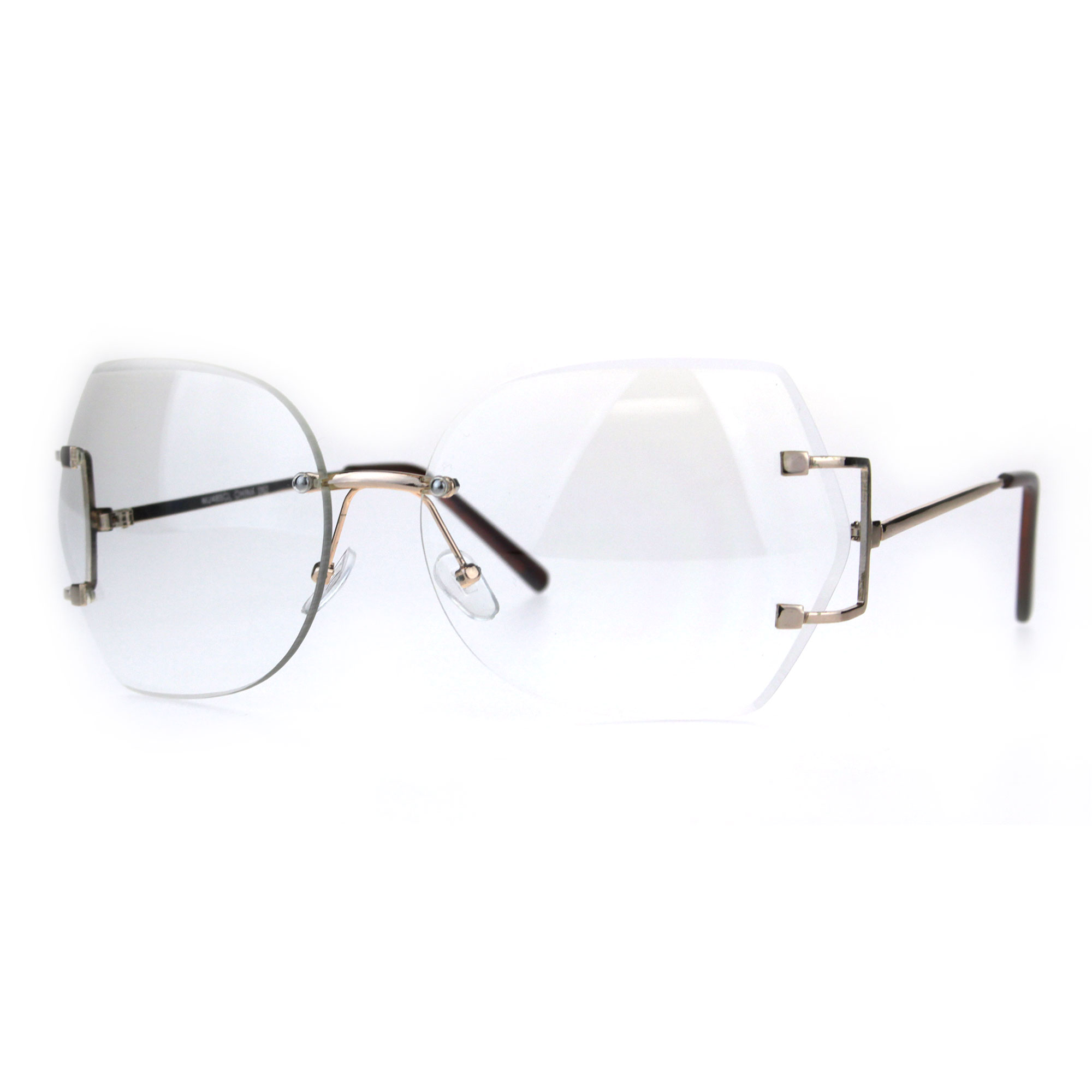 Women's Gold Oversized Butterfly Sunglasses - Clear Lens, Metal Rim, Ironic Granny Style