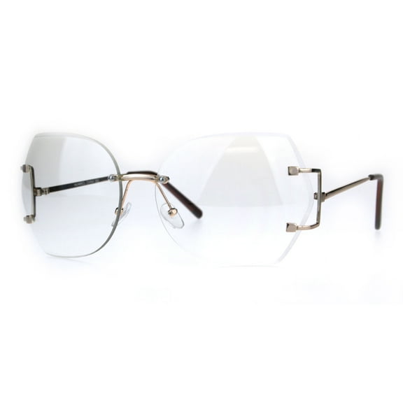 Womens Clear Lens Butterfly Rimless Ironic Granny Eye Glasses Gold Brown