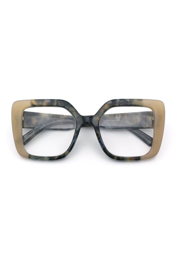 Womens Clear Lens Luxury Oversized Plastic Cat Eye Fashion Eye Glasses Marble Beige