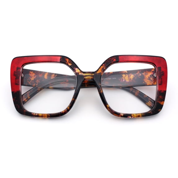 Womens Clear Lens Luxury Oversized Plastic Cat Eye Fashion Eye Glasses Tortoise Red