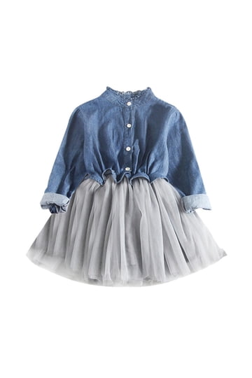 white christmas dresses Beautees Girls 7-16 Sleeveless Denim Tulle Dress – S&D Kids main image 0