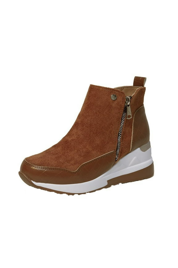 Womens under $10 2026 ! asdoklhq Wedges for Women Women's Ankle Plus Size Platform Casual Wedges Sneakers Zip Short Boots Shoes Brown 42