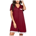 thumbnail image 1 of Womens under $10 2026 ! asdoklhq Womens Plus Size Dresses,Women Short Sleeve Solid V-Neck Lace Pocket Top Sleep Dress Nightdress, 1 of 8