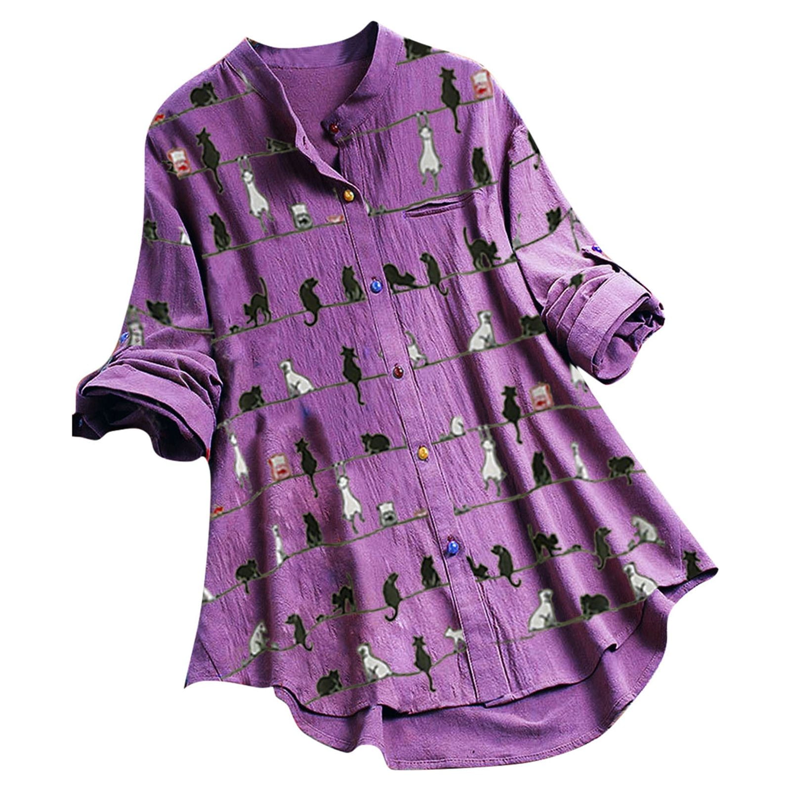 Women's Shirt Blue Khaki Red Cat Print Long Sleeve Casual Sports Basic Round Neck Regular 3D Cat S